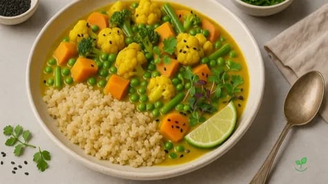 Quinoa ao Curry Dourado com Legumes Funcionais